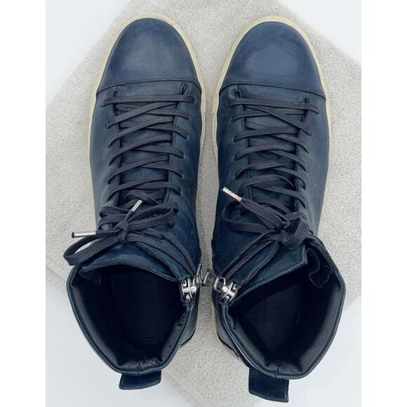 John Varvatos Reed Leather High Top Sneakers - Blue, Size 12 - Picture 3 of 8